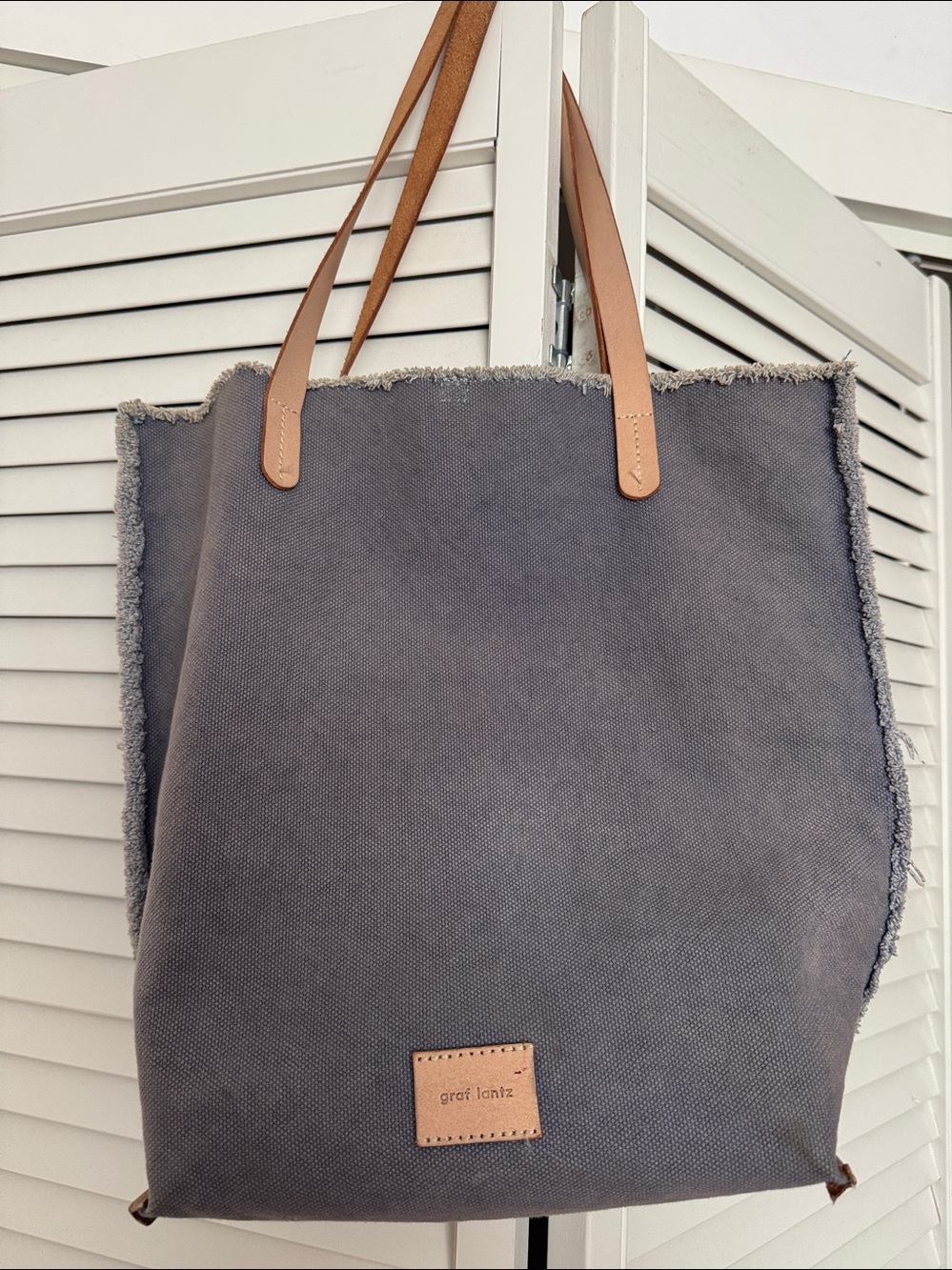 Canvas Tote Bag with Leather Handles - Blue